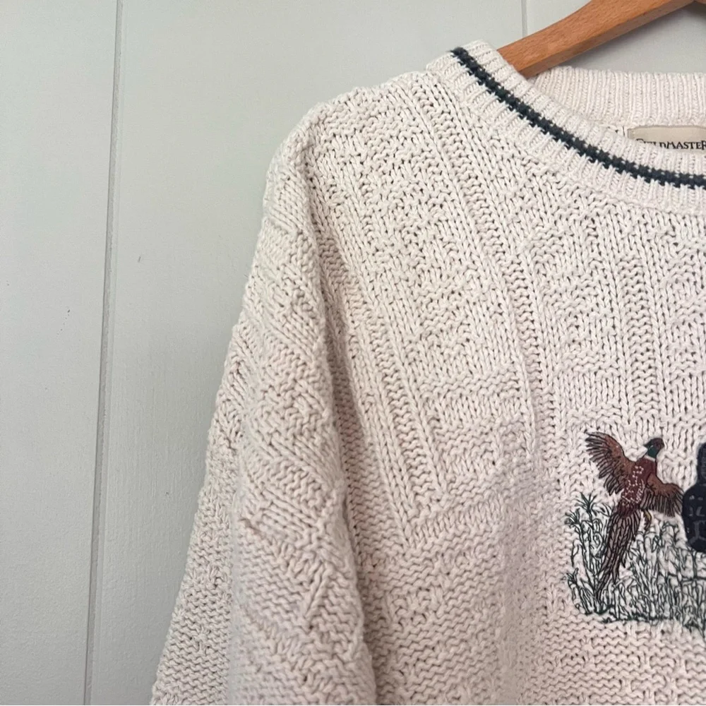 Vintage 90’s Crewneck Chunky Knit  Embroidered Black Lab Dog Sweater Size XL